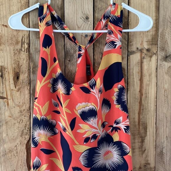 J. Crew Coral Floral Twist Back Sleeveless Silk Lightweight Dress‎ Size 00 - Picture 3 of 15